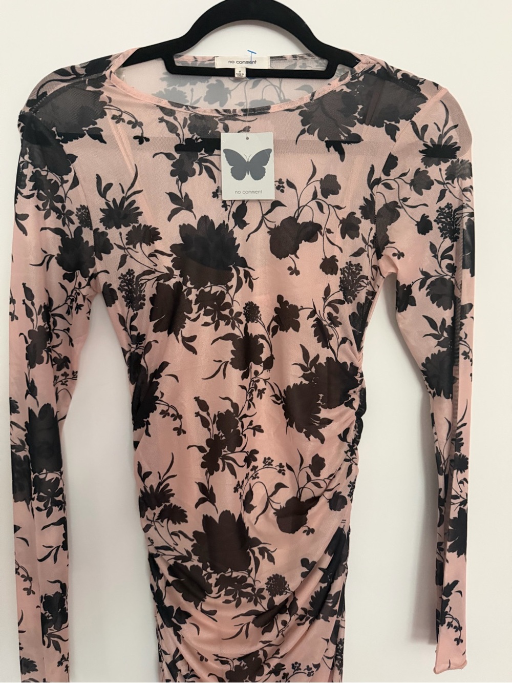Pink Floral Long-Sleeve Maxi Dress with Black Print - Picture 2 of 5